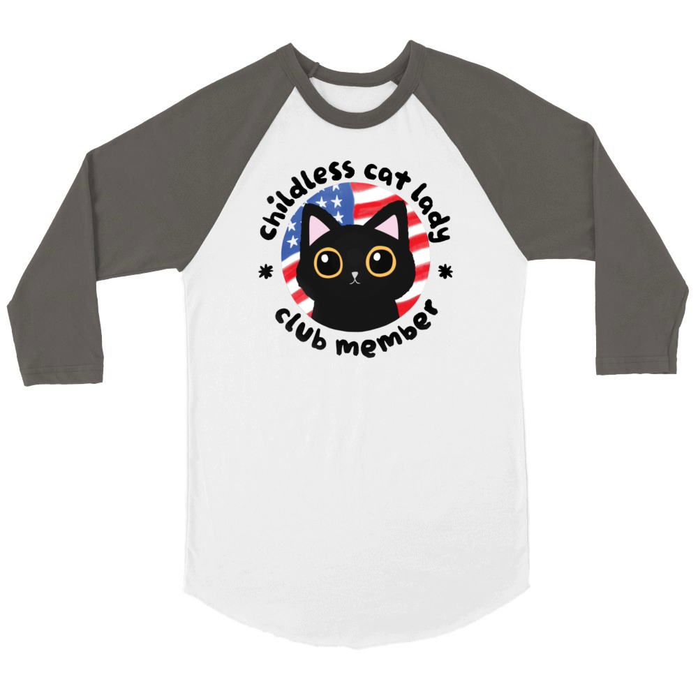 Childless Cat Lady Club Member PNG Unisex ¾ sleeve Raglan T-shirt