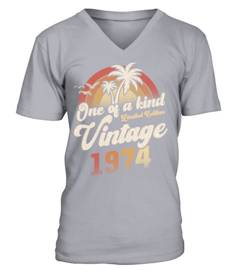 Vintage 1974 Birthday Palm Trees V-Neck T-shirt