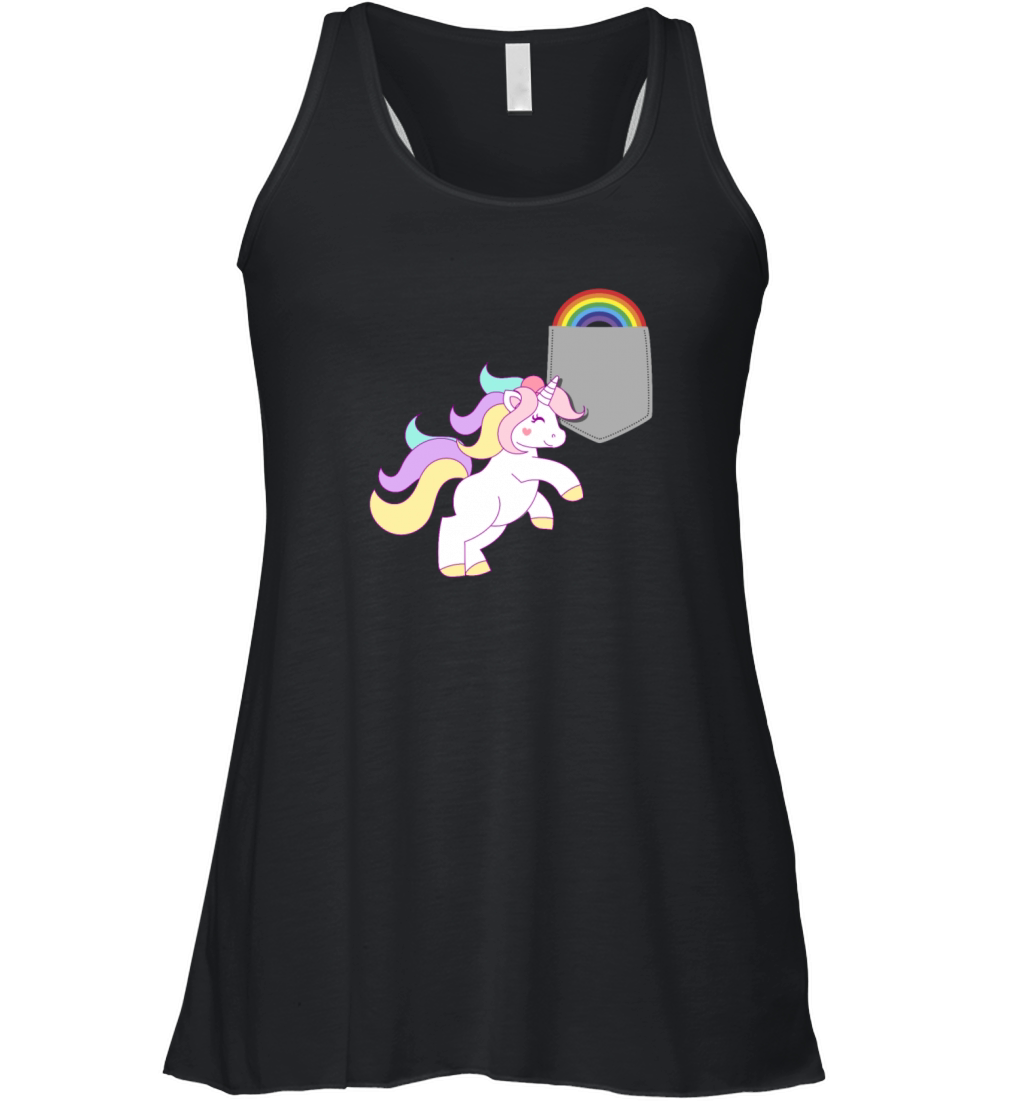 Unicorn Reaching Rainbow In Your Fake Pocket Funny Women's Flowy Tank Top