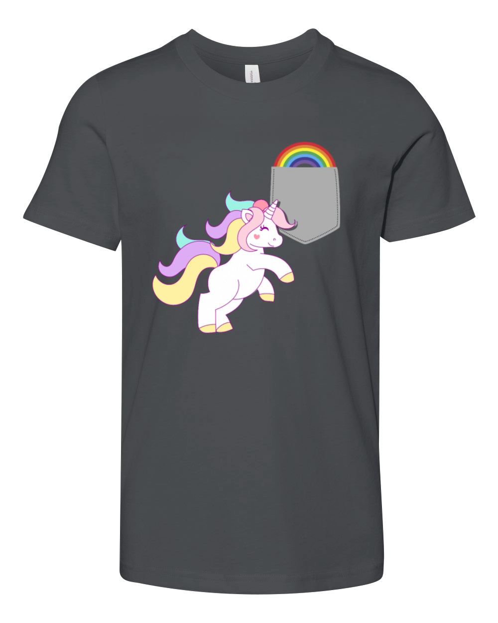 Unicorn Reaching Rainbow In Your Fake Pocket Funny Youth Unisex Jersey Tee