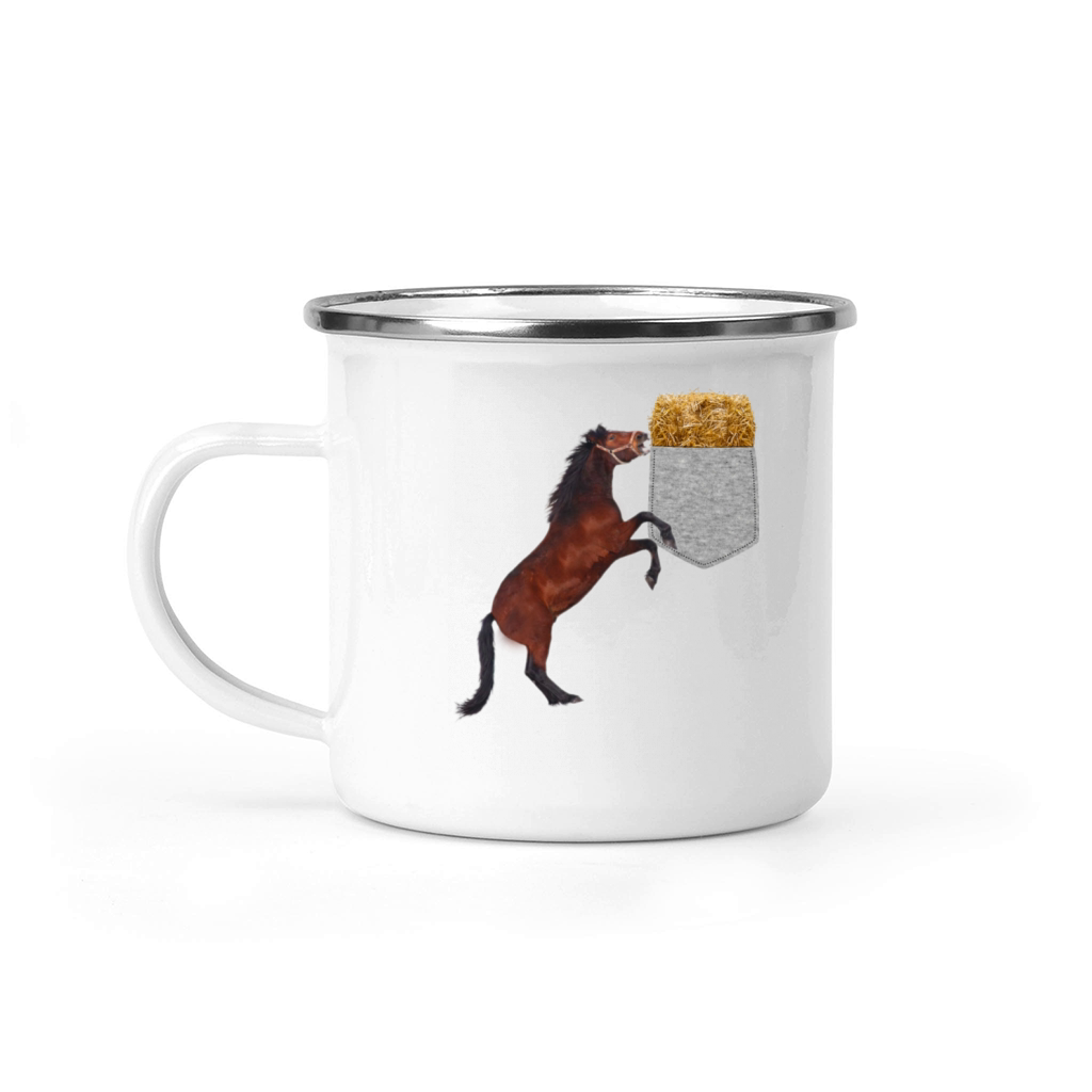 Horse Reaching For Hay In Your Fake Pocket Funny Camping Mug