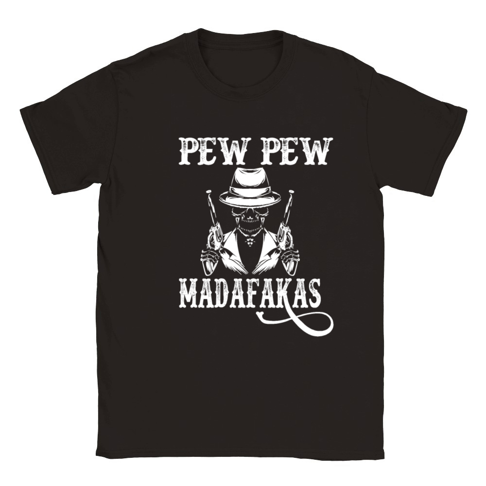 Funny Quote Pew Pew Madafakas Cool Skull Skeleton Classic Kids Crewneck T-shirt