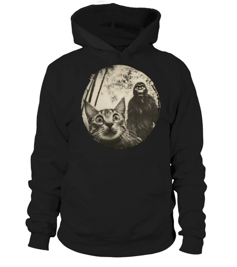 Surprised Cat and Bigfoot Encounter Design Hoodie Unisex