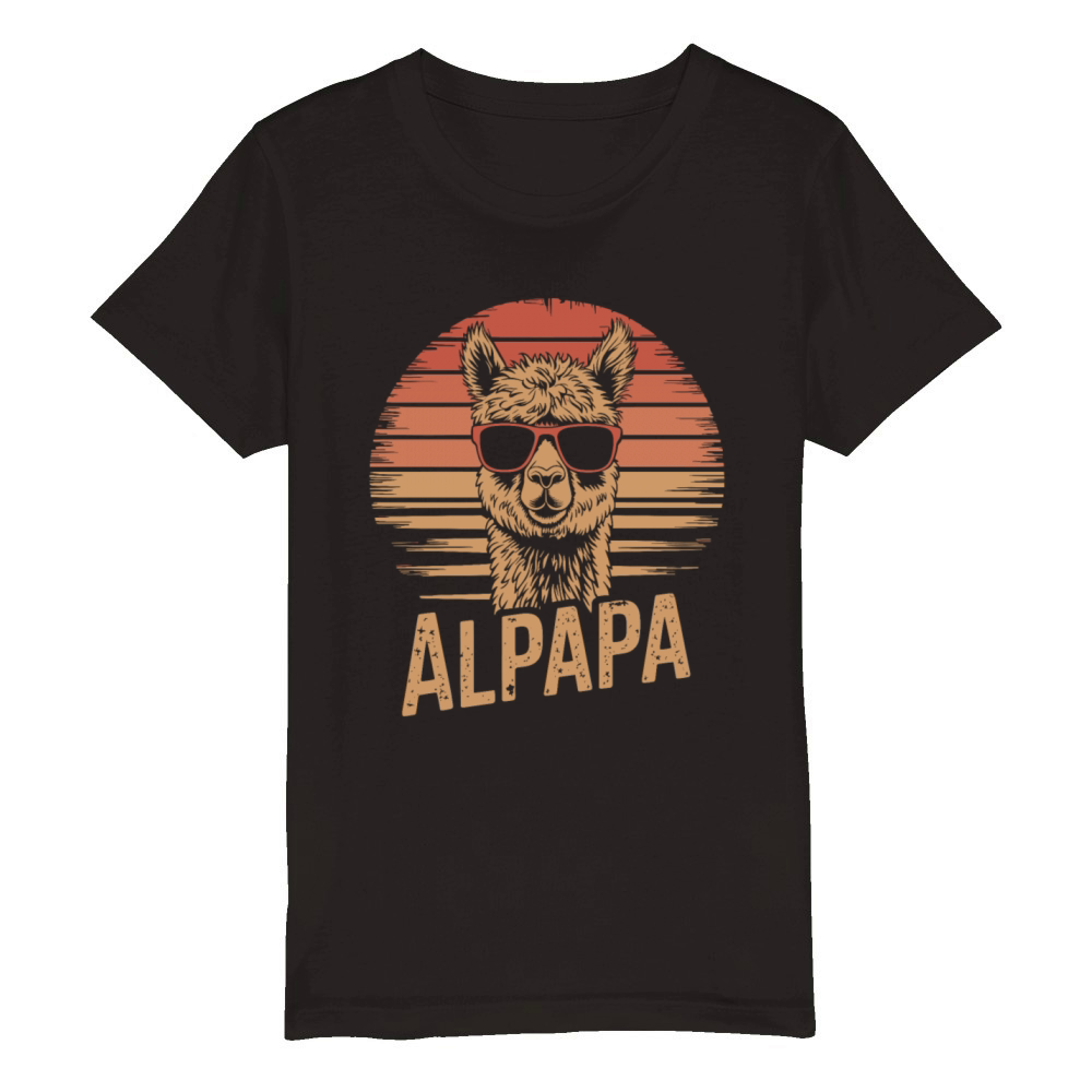Alpapa Alpaca Dad Vintage Sunset Cool Sunglasses Organic Kids Crewneck T-shirt