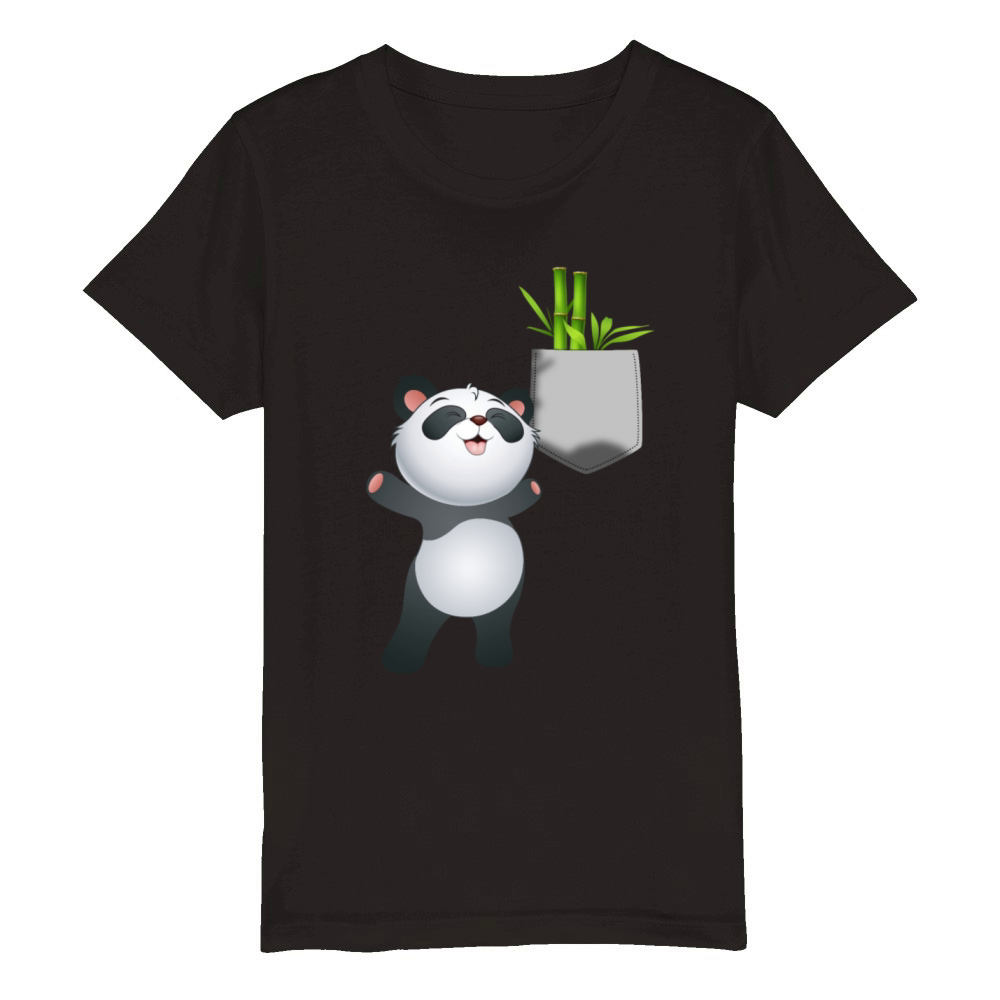 Panda Reaching For Bamboo In Your Fake Pocket Fun Organic Kids Crewneck T-shirt