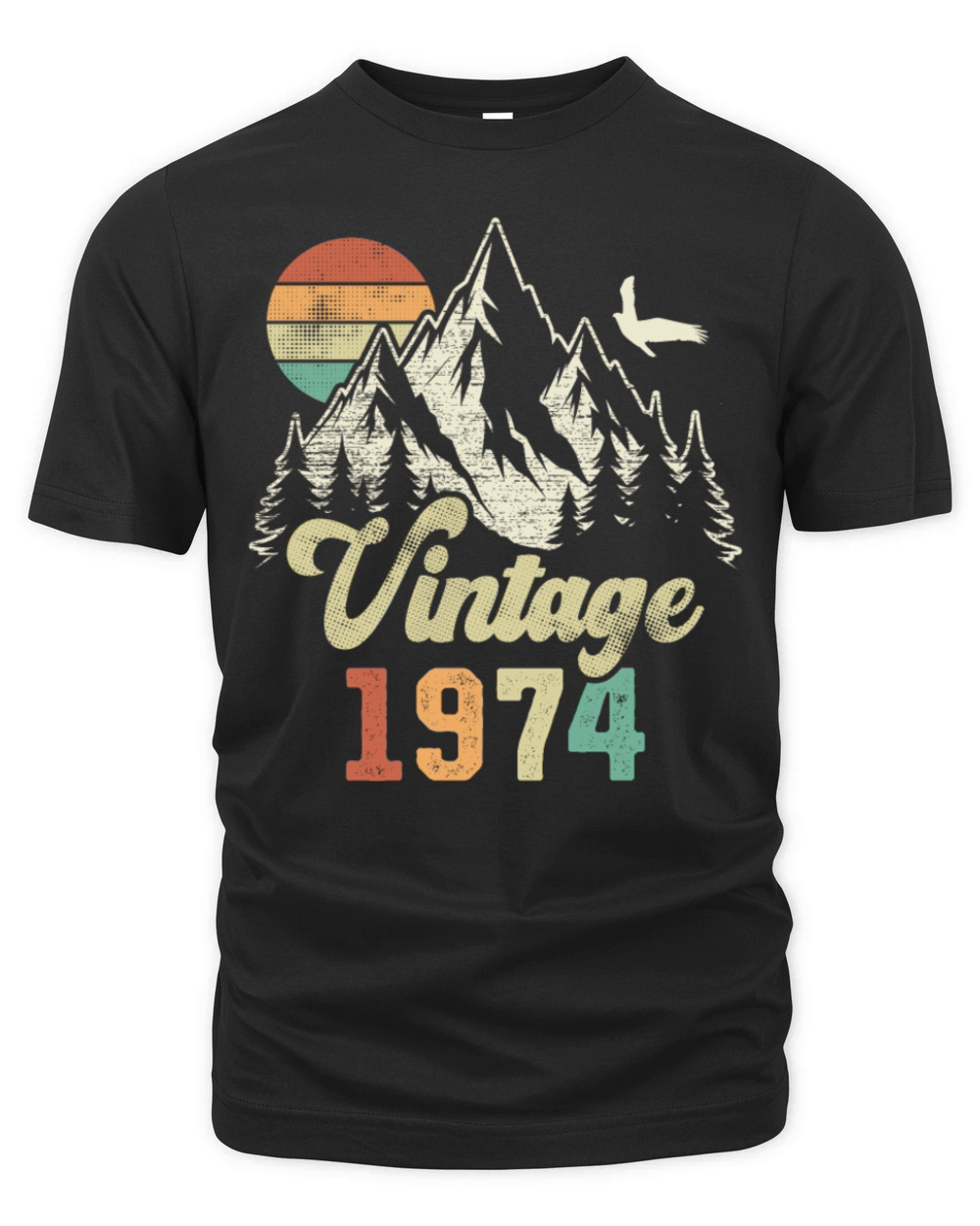 Vintage 1974 Birthday Mountains Eagle Organic Unisex T-shirt