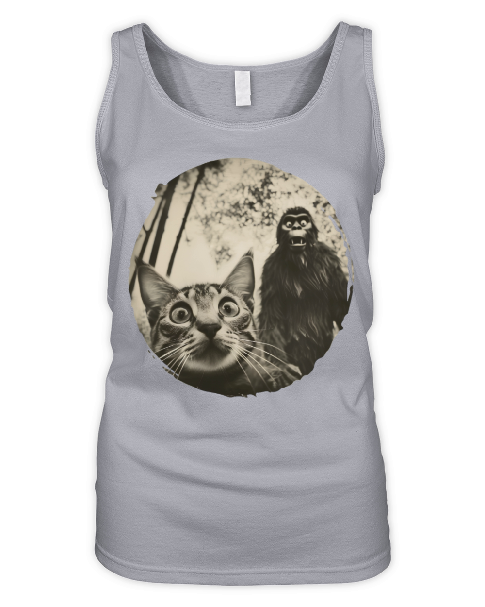 Surprised Cat and Bigfoot Encounter Design Organic Women's Tank Top