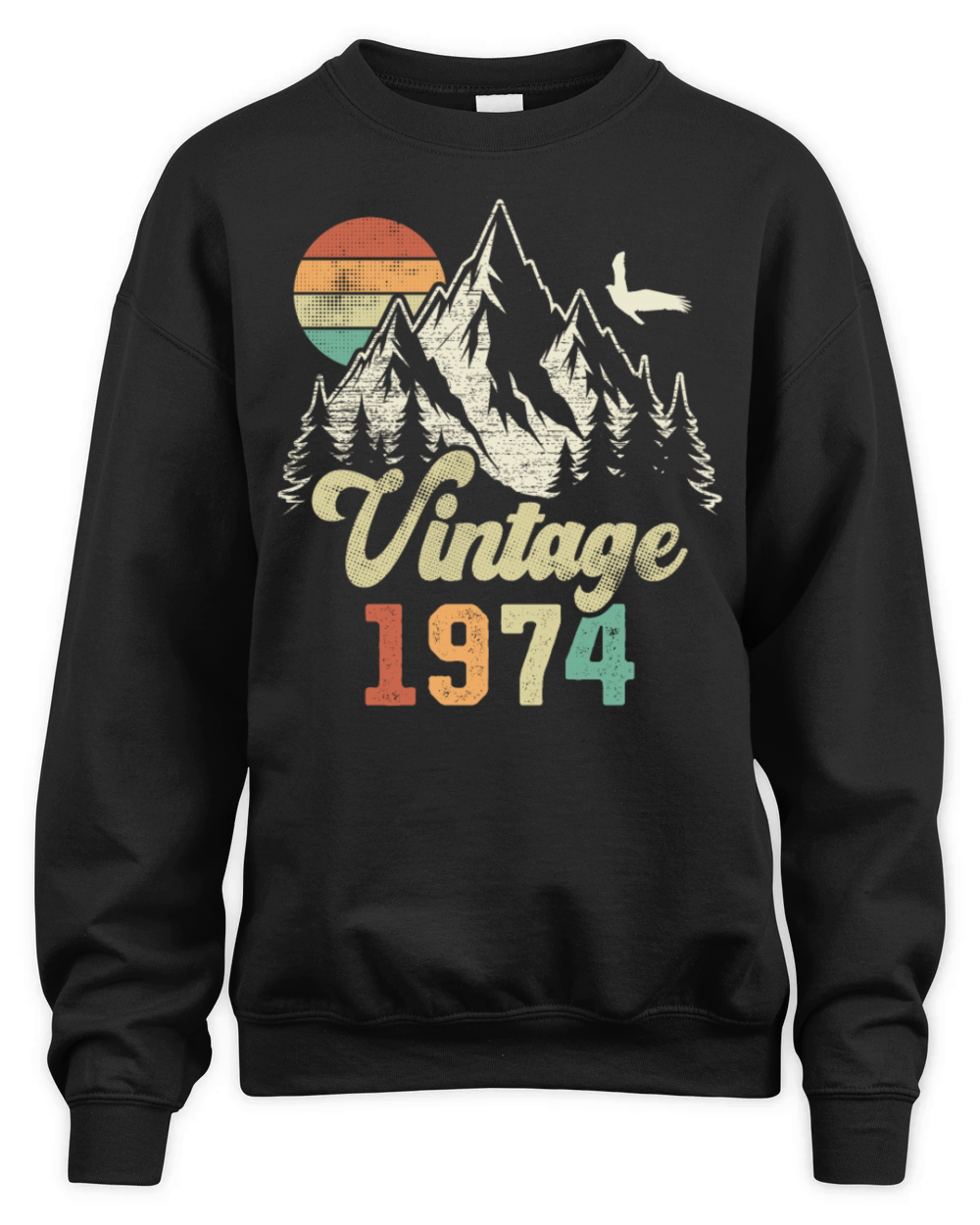 Vintage 1974 Birthday Mountains Eagle Unisex Premium Crewneck Sweatshirt