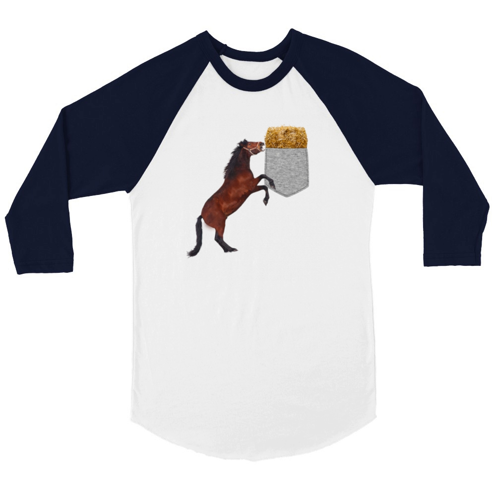 Horse Reaching For Hay In Your Fake Pocket Funny Unisex ¾ sleeve Raglan T-shirt