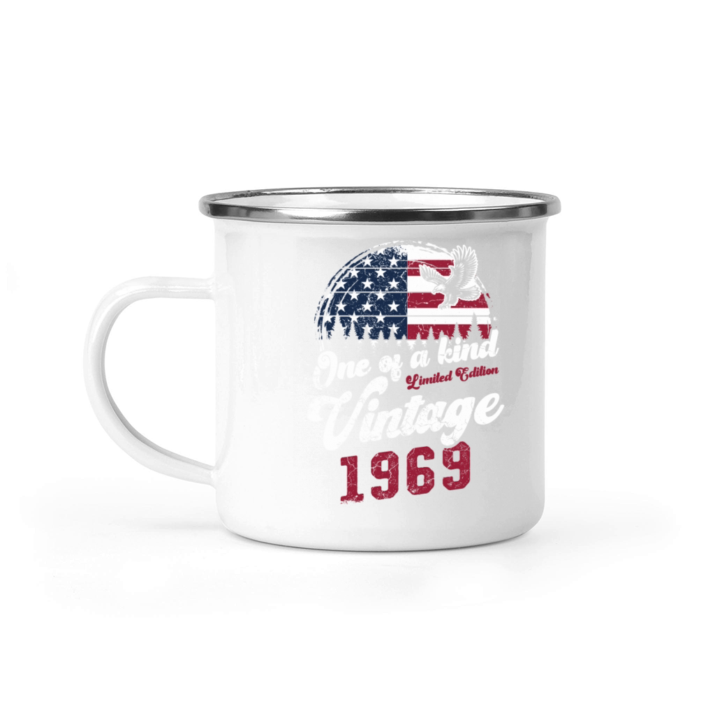 Vintage 1969 Birthday American Flag Camping Mug