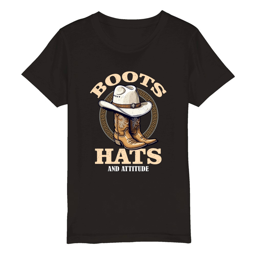 Cowboy Boots Hats And Attitude Western Riding Organic Kids Crewneck T-shirt