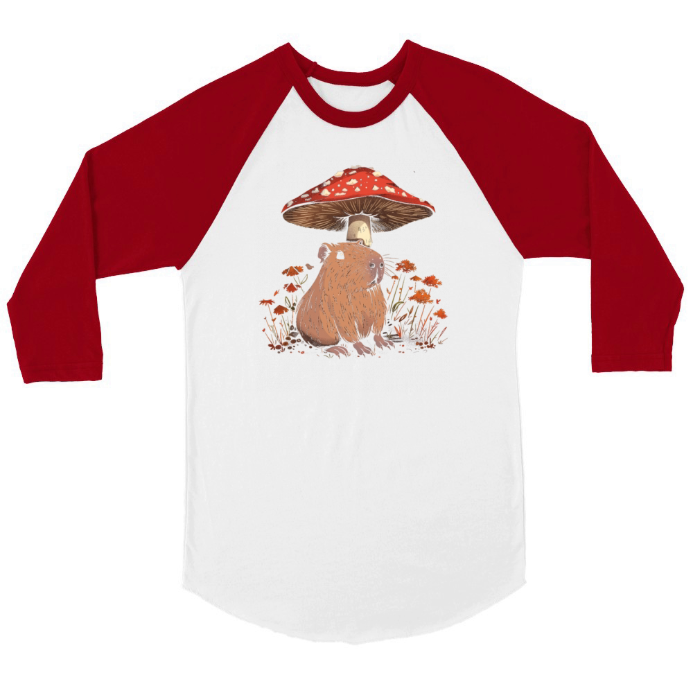 Cottagecore Aesthetic Capybara Mushroom Vintage Fl Unisex ¾ sleeve Raglan T-shirt