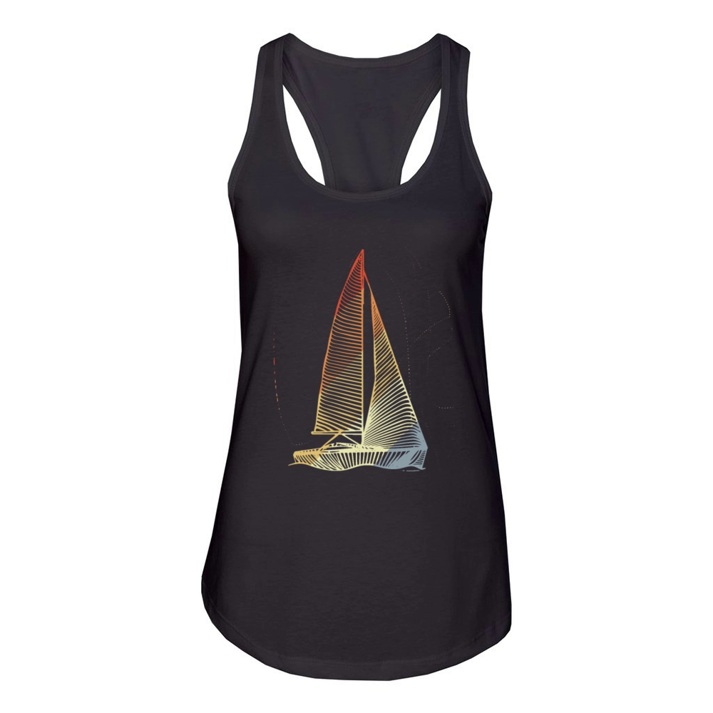 Vintage Sailboat One Line Drawing Women's Racerback Tank