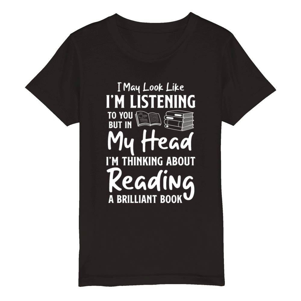 Listening vBook Lover Reader Desing Funny Reading Organic Kids Crewneck T-shirt