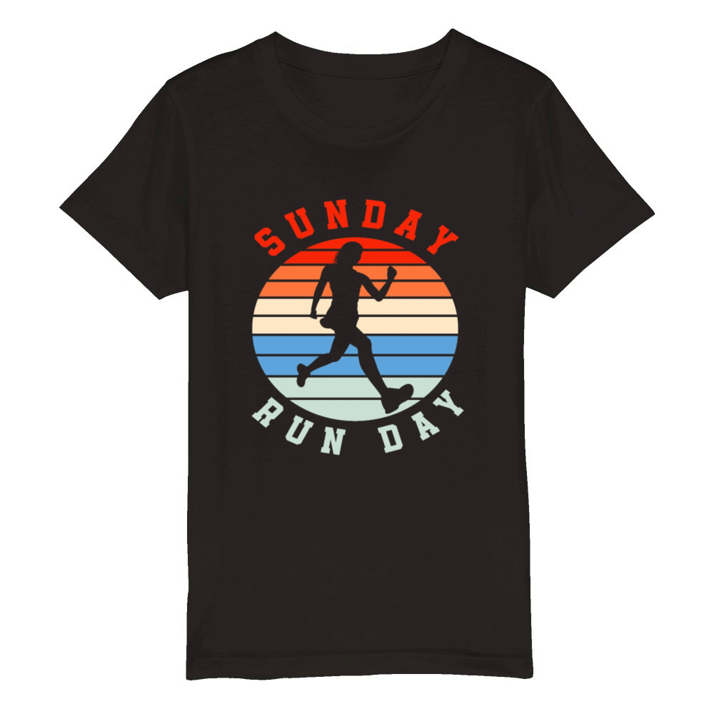 Sunday Run Day Runner Silhouette Vintage Organic Kids Crewneck T-shirt