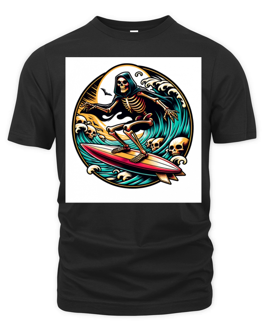 Vintage Surfing Skeleton Shirt Halloween Surfboard Organic Unisex T-shirt