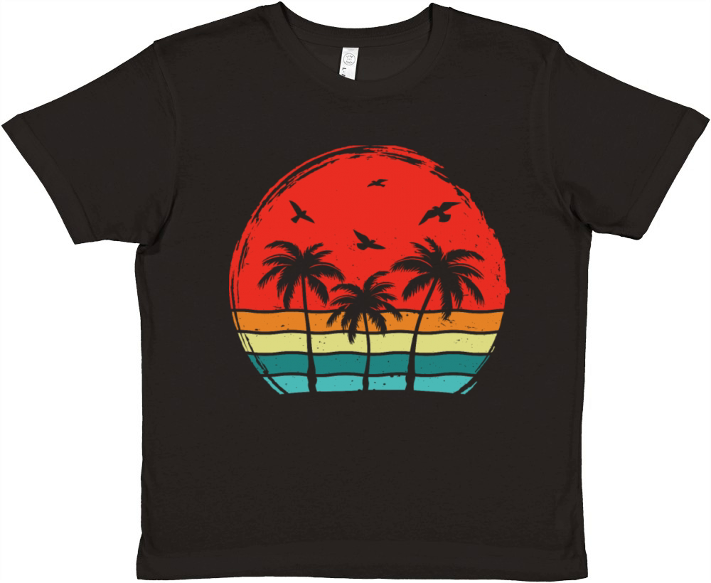 Retro Tropical Sunset Palm Trees Premium Kids Crewneck T-shirt