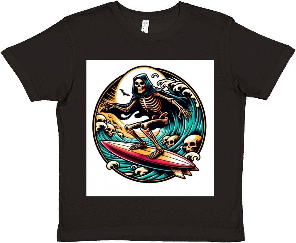 Vintage Surfing Skeleton Shirt Halloween Surfboard Premium Kids Crewneck T-shirt