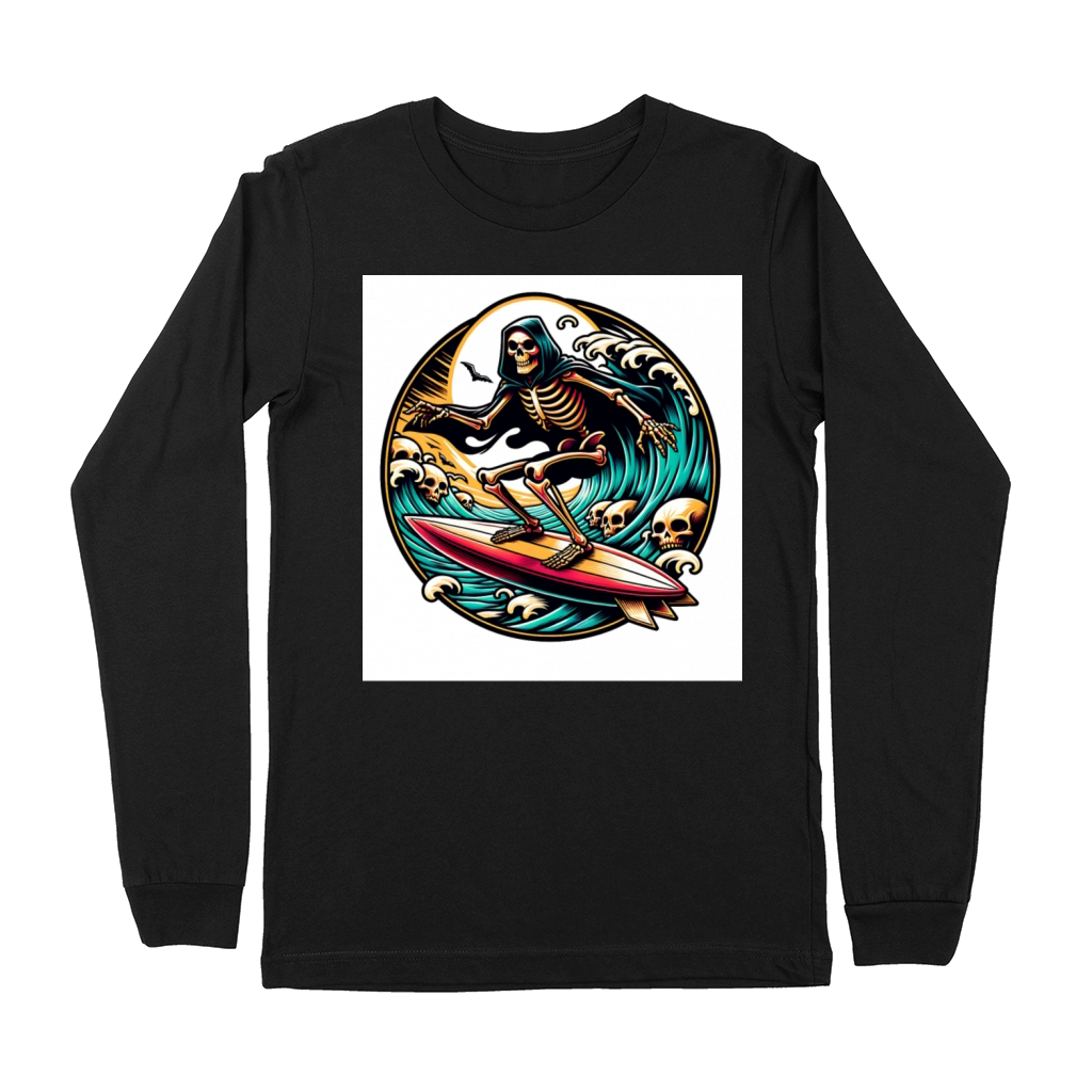 Vintage Surfing Skeleton Shirt Halloween Surfboard Premium Long Sleeve