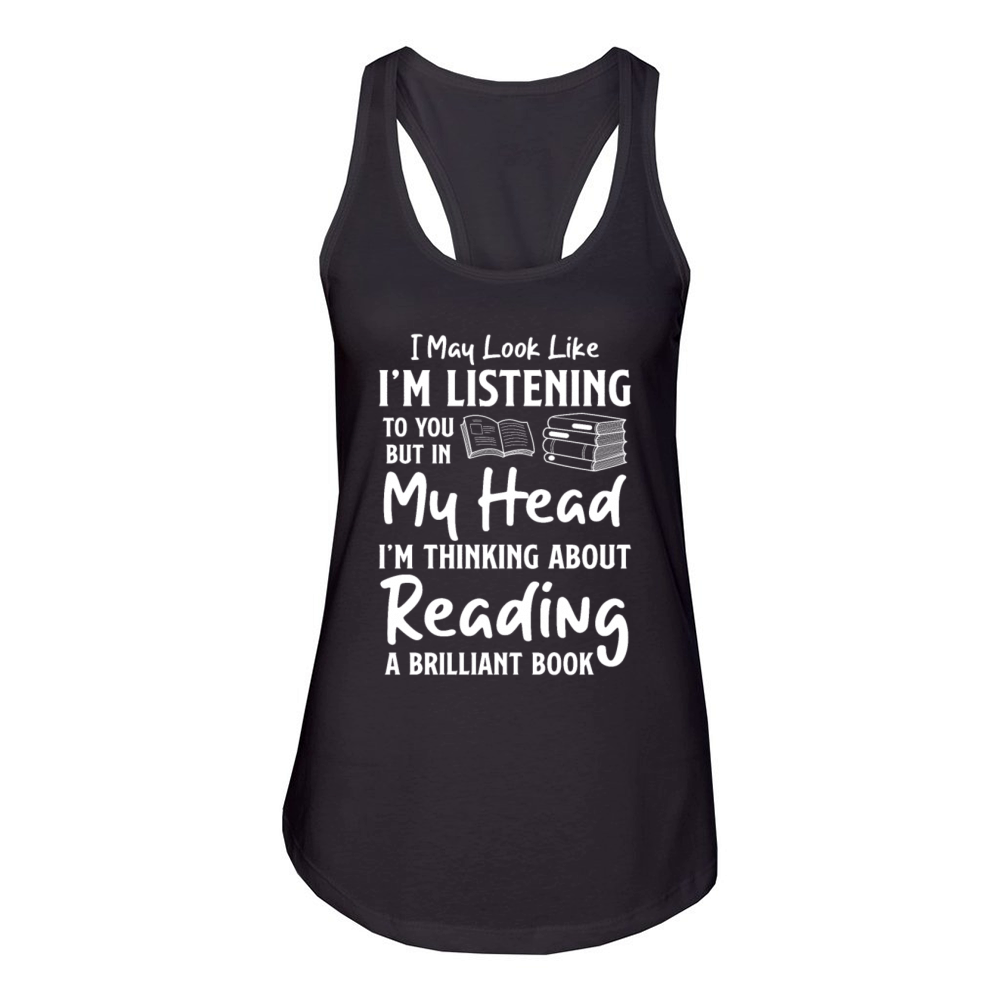 Listening vBook Lover Reader Desing Funny Reading Women's Racerback Tank