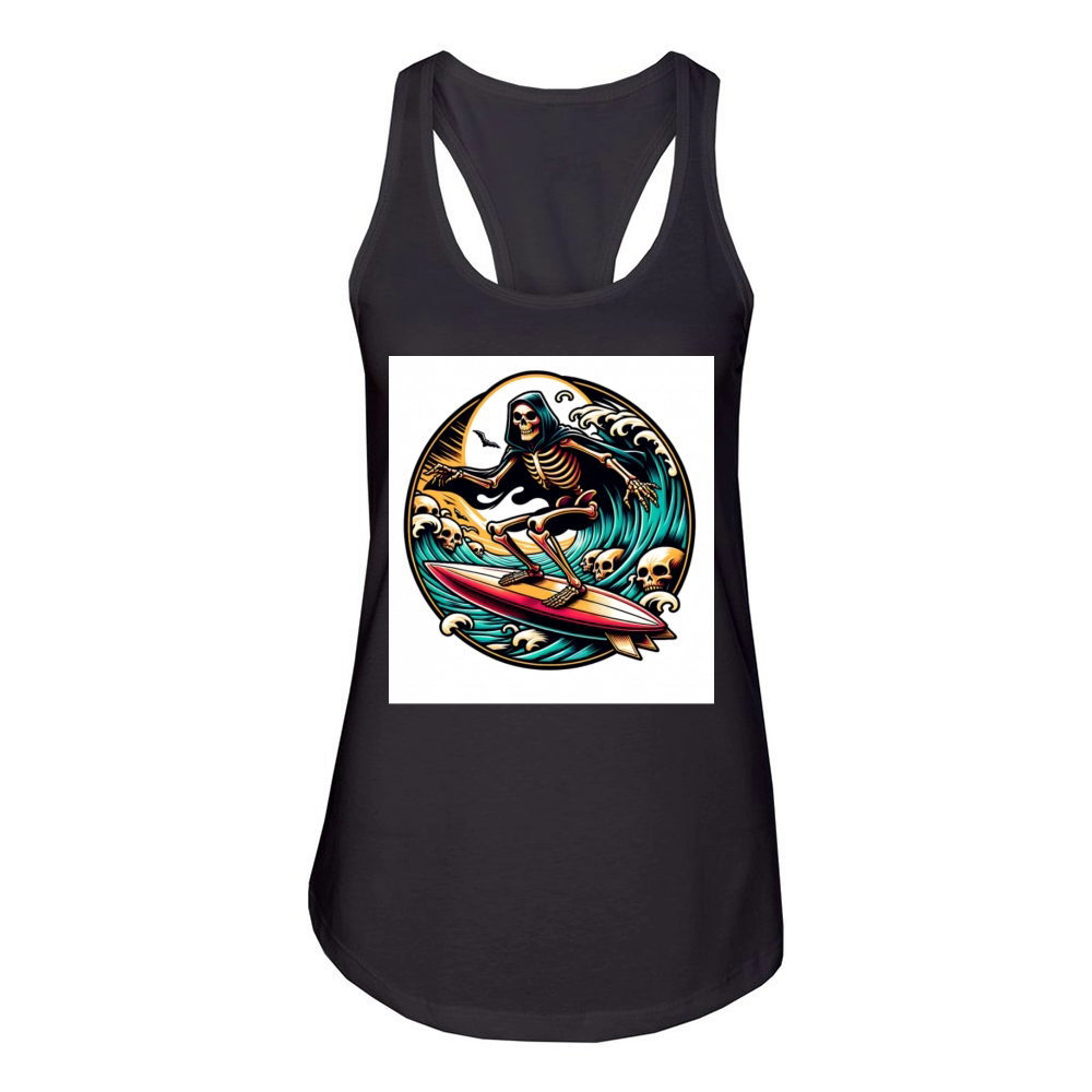 Vintage Surfing Skeleton Shirt Halloween Surfboard Women's Racerback Tank