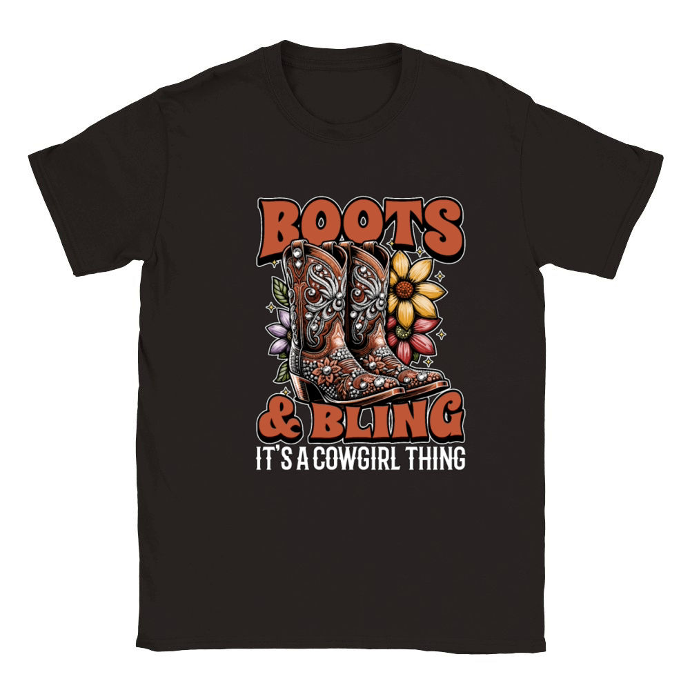 Cowboy Boots And Bling Its A Cowgirl Rancher Classic Kids Crewneck T-shirt