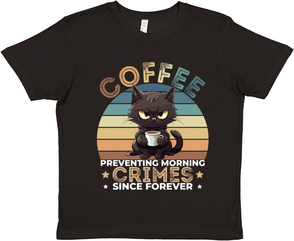 Coffee Preventing Morning Crimes Cat Premium Kids Crewneck T-shirt