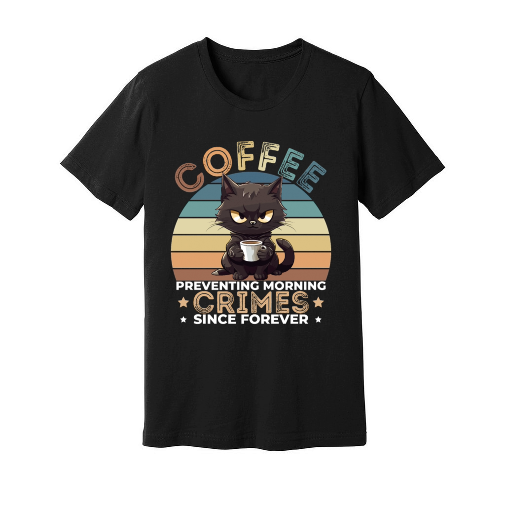 Coffee Preventing Morning Crimes Cat Unisex Jersey Tee