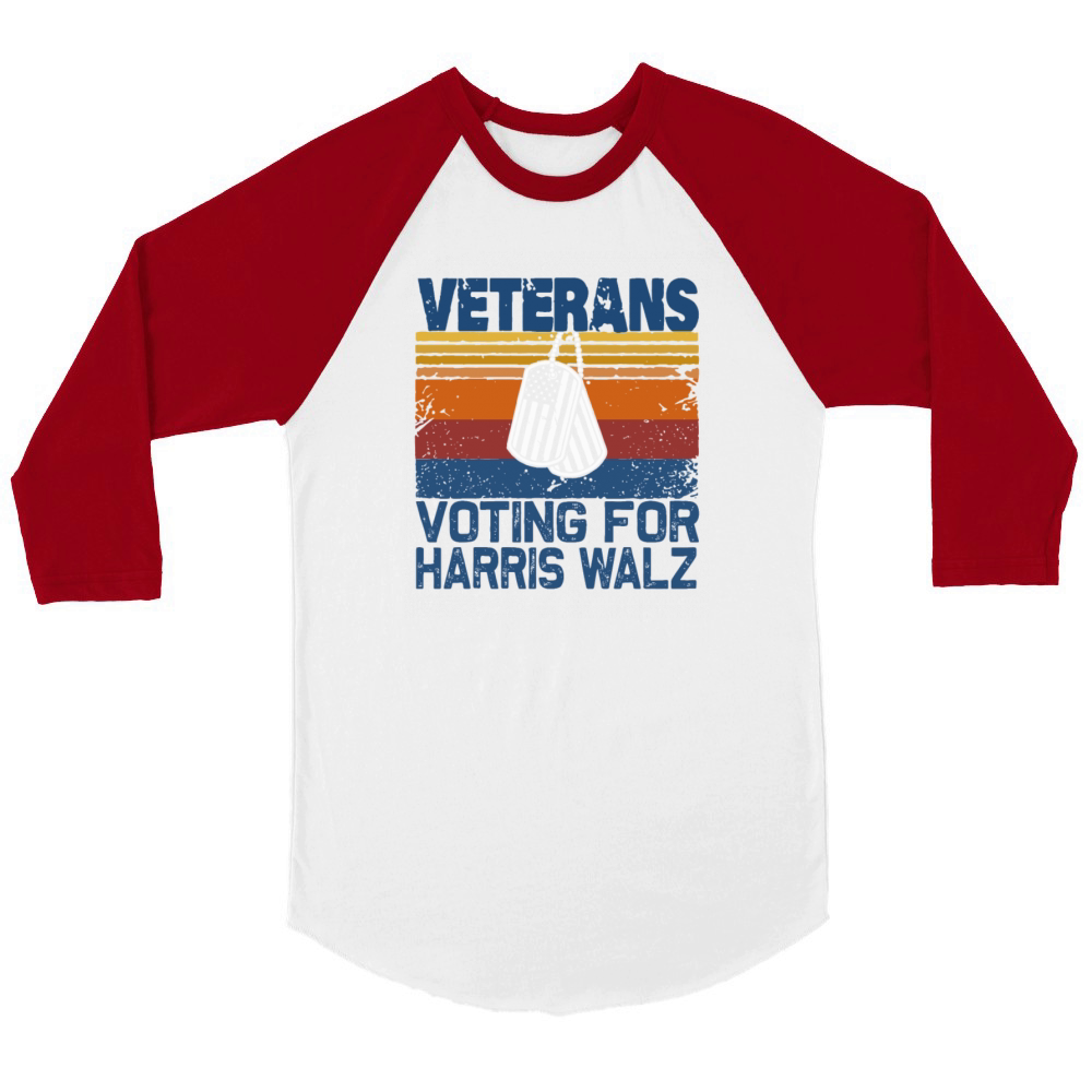 Retro Veterans Voting For Harris Walz Waltz 2024 Unisex ¾ sleeve Raglan T-shirt
