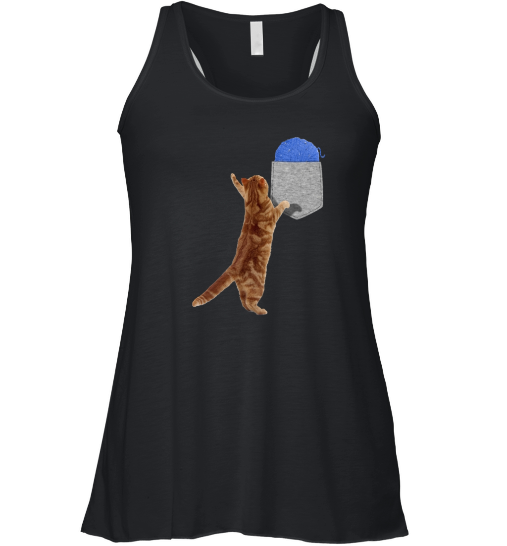 Cat Reaching For Wool Ball In Your Fake Pocket Fun Women's Flowy Tank Top