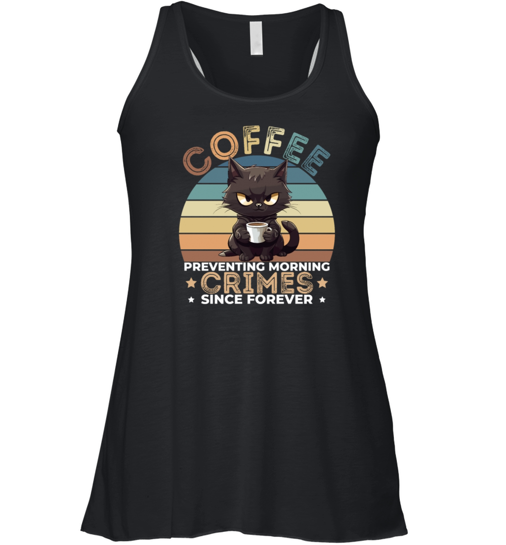 Coffee Preventing Morning Crimes Cat Women's Flowy Tank Top