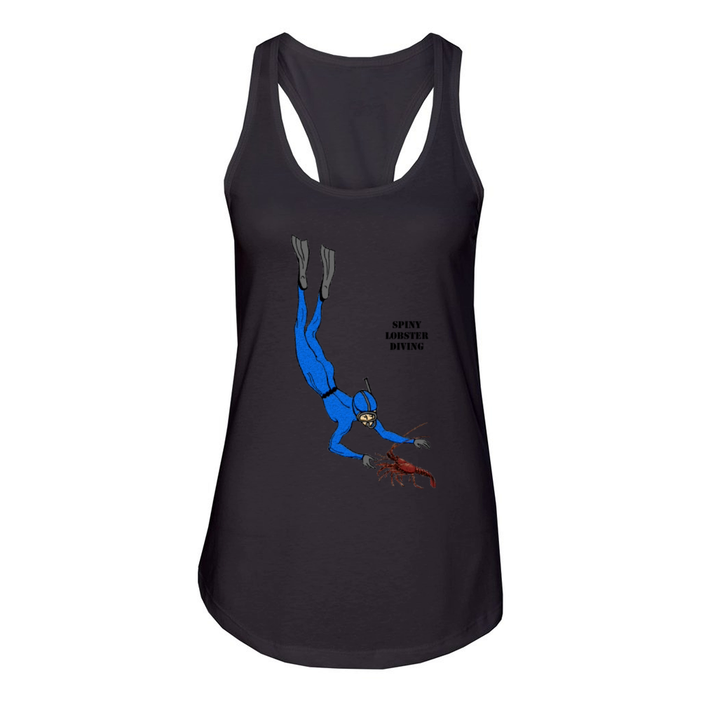 Vintage Freediving Diver Catching a Spiny Lobster Women's Racerback Tank