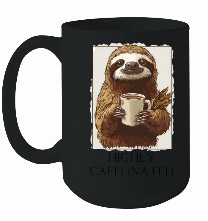 Highly Caffeinated Sloth with Coffee shirt design Ceramic Mug