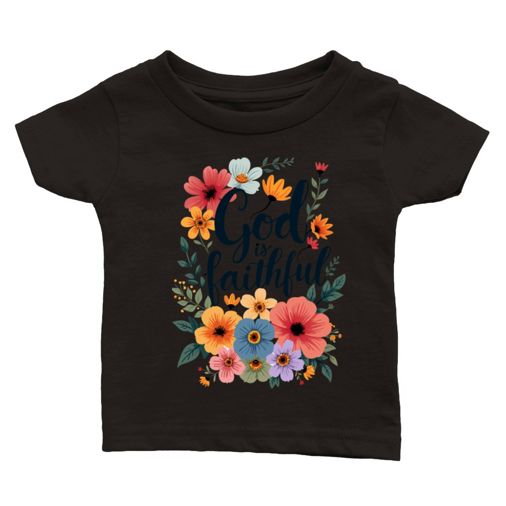 God Is Faithful Christian Quote Flower Floral Classic Baby Crewneck T-shirt