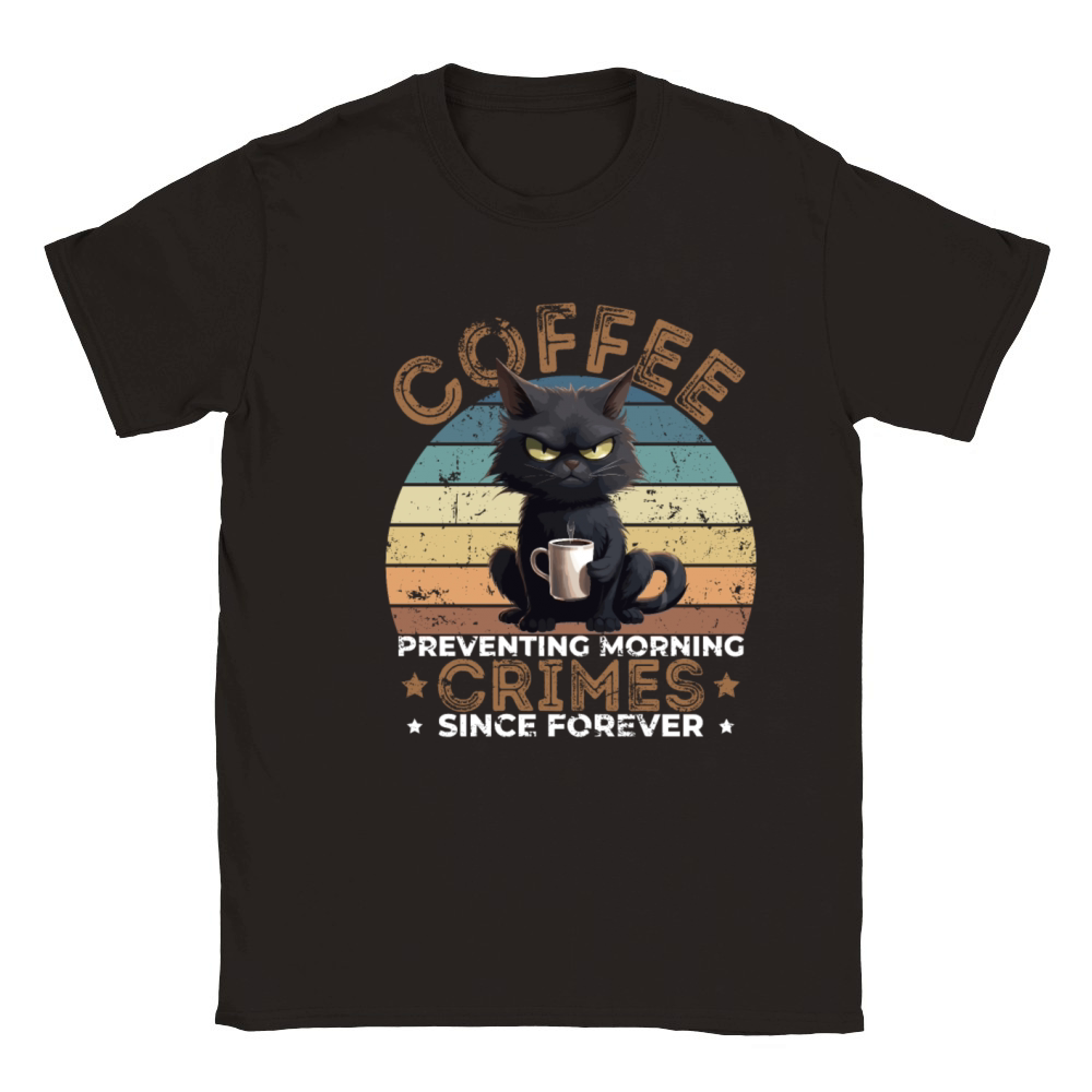 Coffee Preventing Morning Crimes Cat Humor Classic Kids Crewneck T-shirt