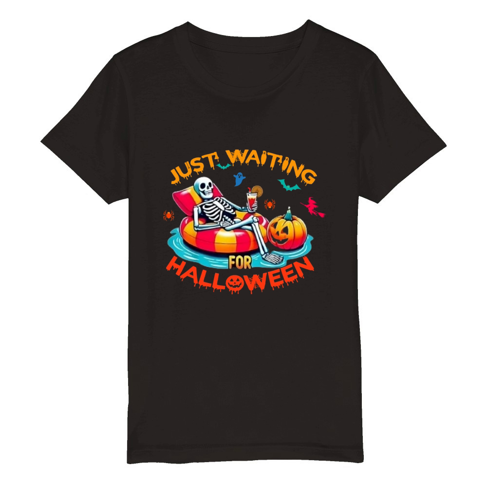 Just Waiting for Halloween skeleton Organic Kids Crewneck T-shirt