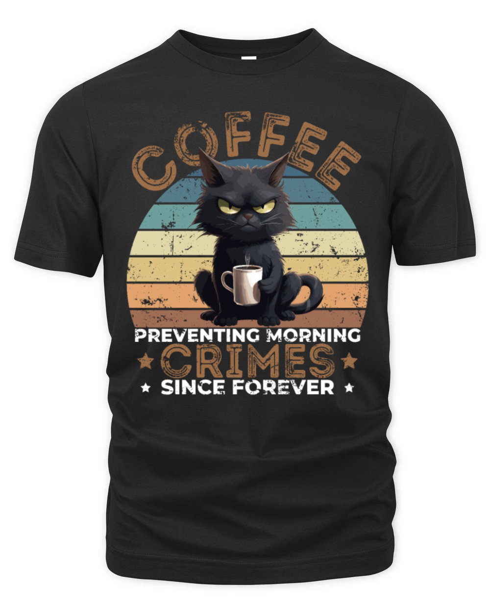 Coffee Preventing Morning Crimes Cat Humor Organic Unisex T-shirt
