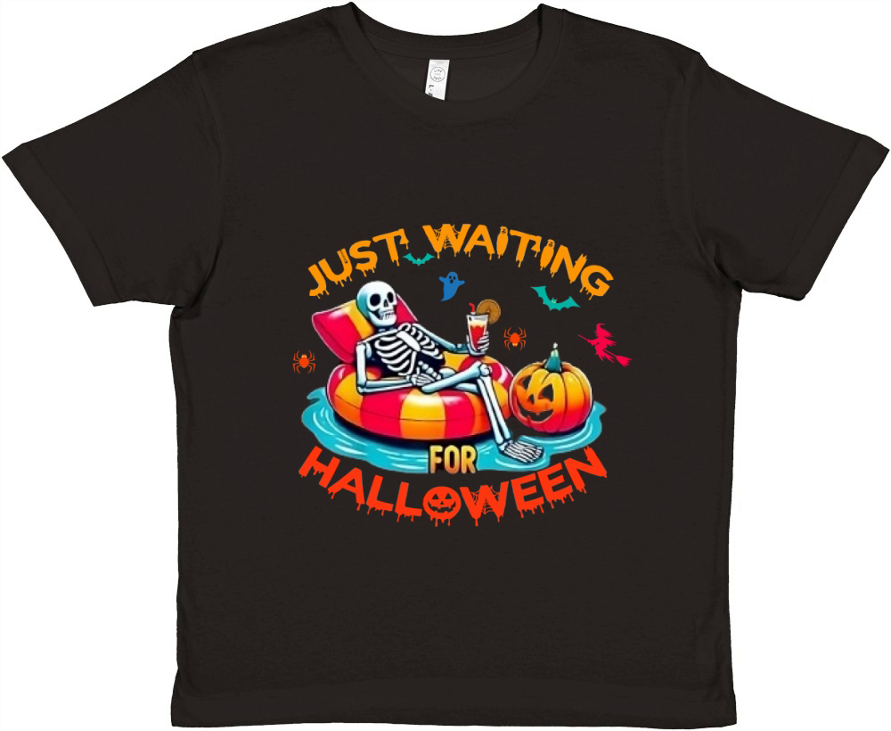 Just Waiting for Halloween skeleton Premium Kids Crewneck T-shirt