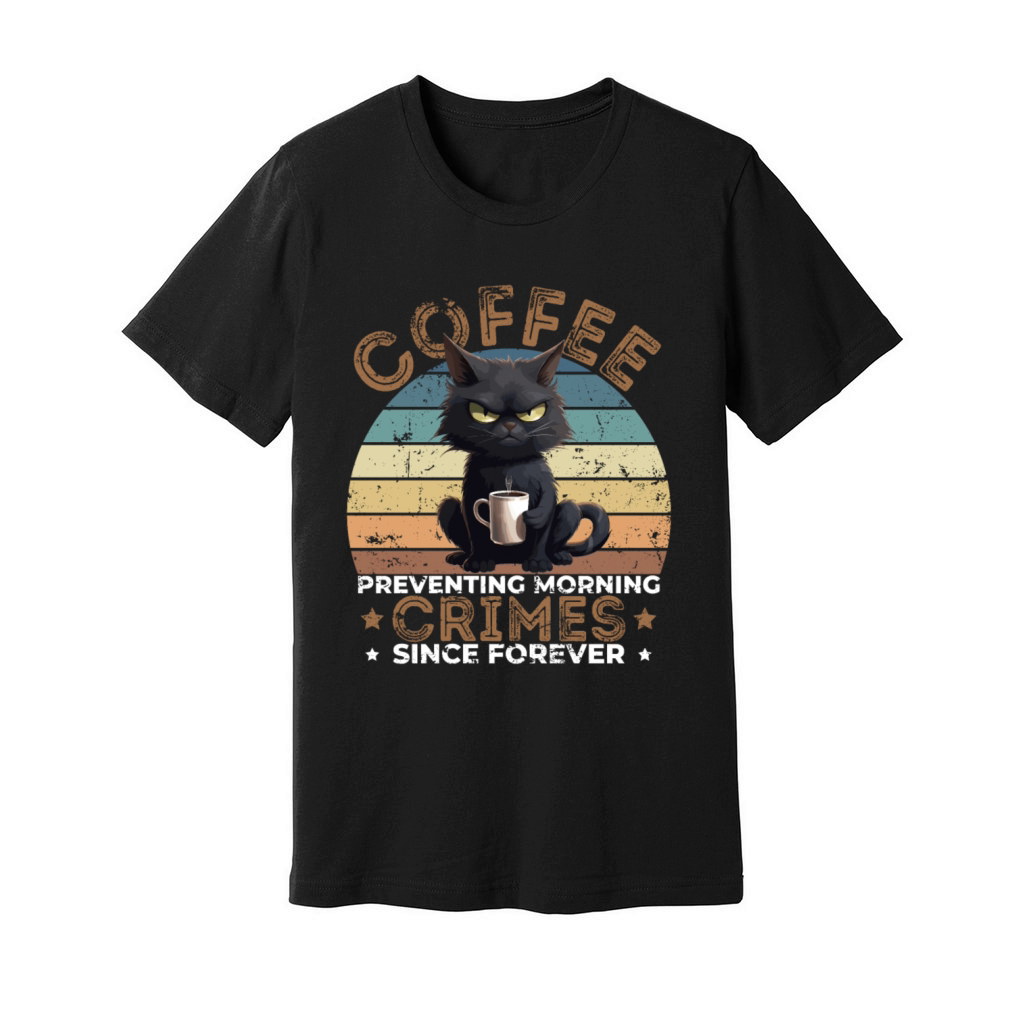 Coffee Preventing Morning Crimes Cat Humor Unisex Jersey Tee