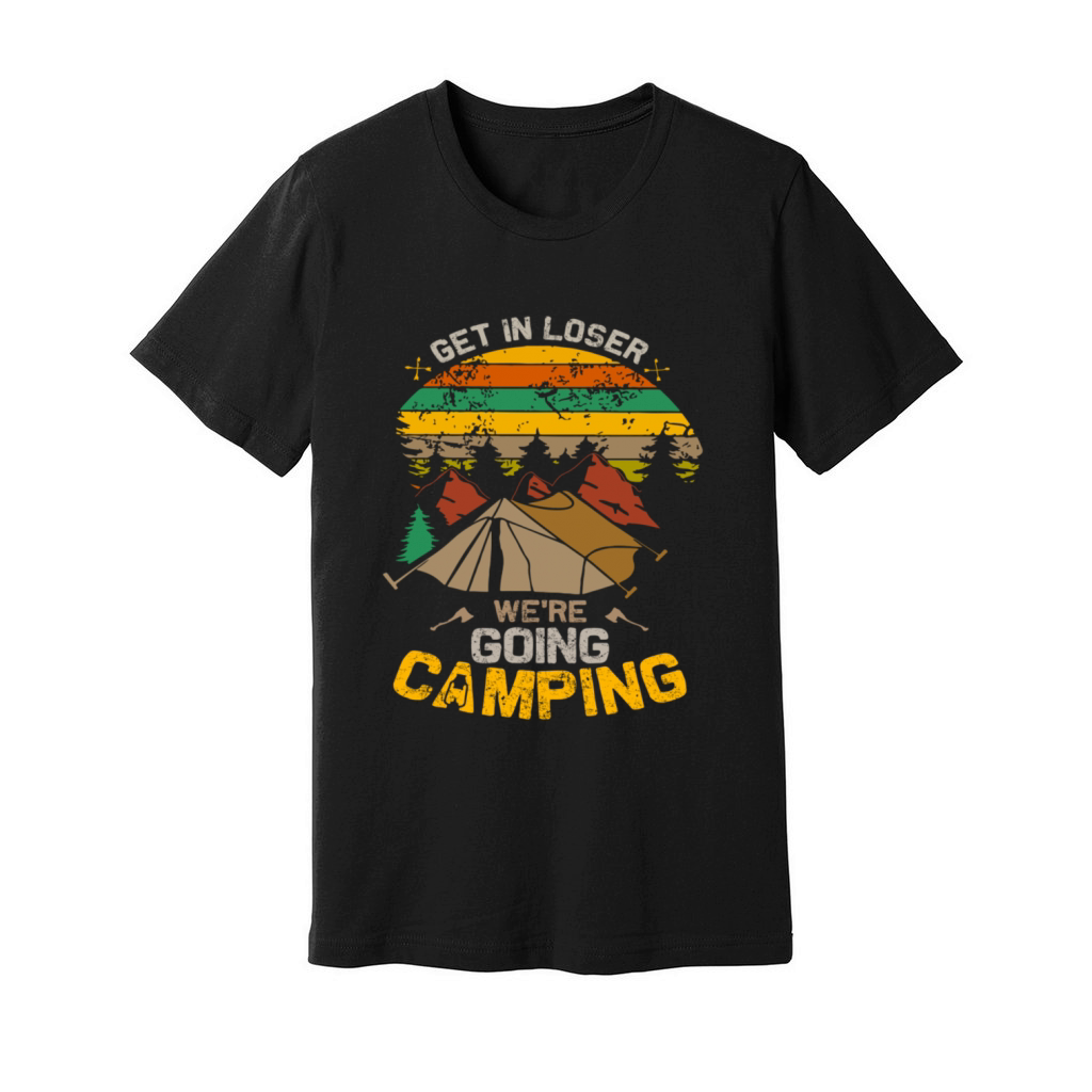 Get In Loser Going Camping Vintage Unisex Jersey Tee