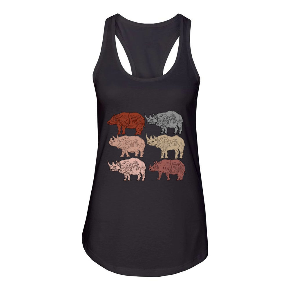 Vintage Rhino Lover Kids Zoology Retro Rhinoceros Women's Racerback Tank
