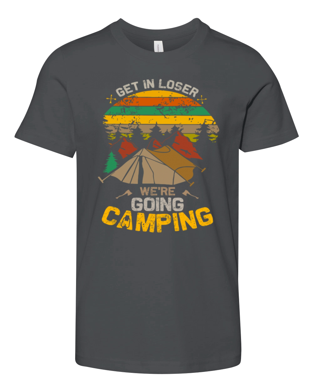 Get In Loser Going Camping Vintage Youth Unisex Jersey Tee