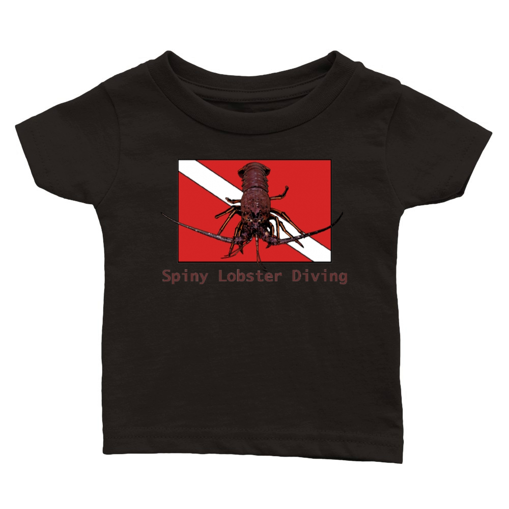 Spiny Lobster Diving with Red Diver Down Flag URM Classic Baby Crewneck T-shirt