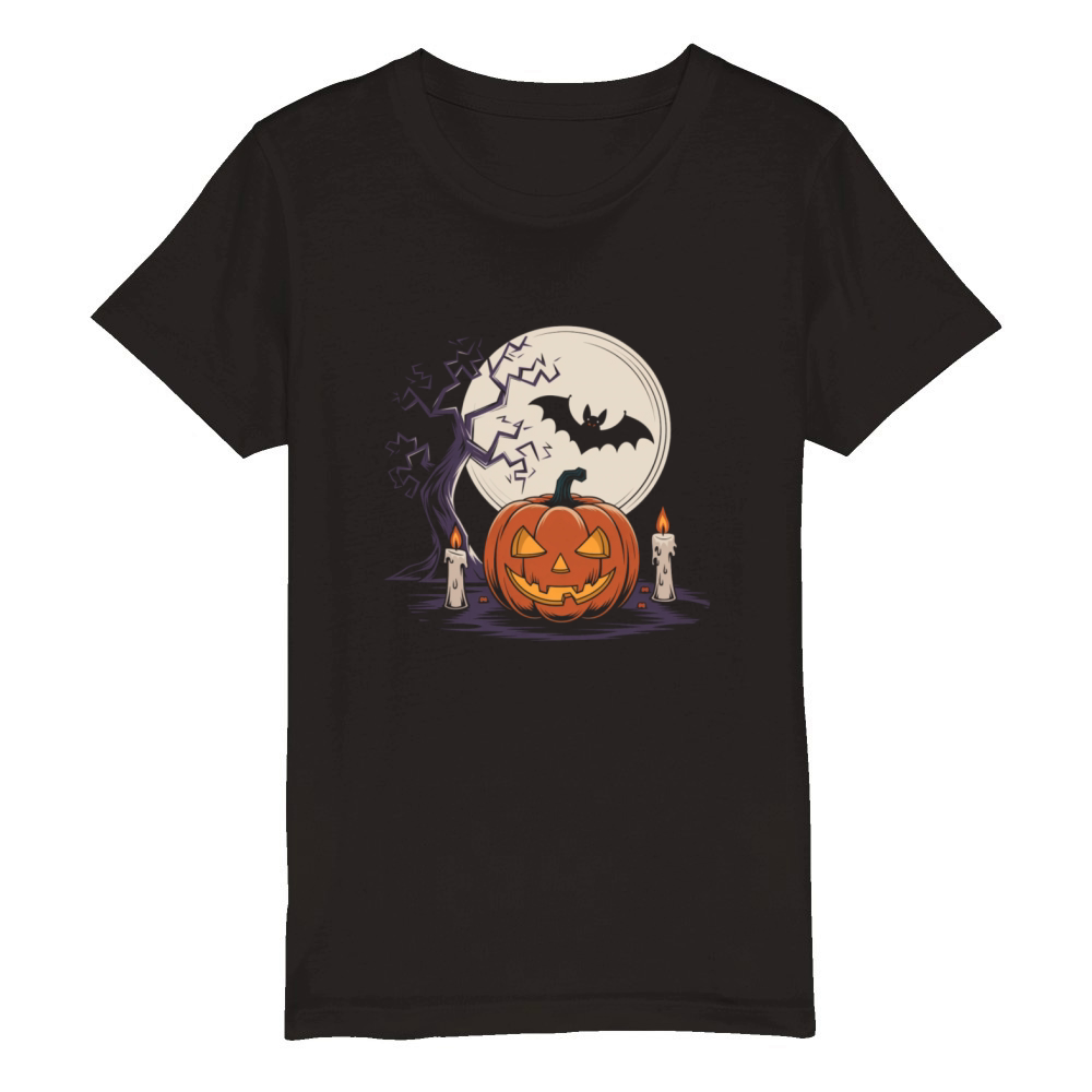 Vintage Pumpkin Scene Halloween Classic T-Shirt Organic Kids Crewneck T-shirt