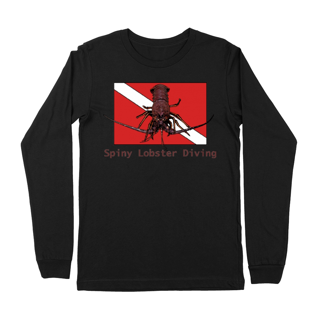Spiny Lobster Diving with Red Diver Down Flag URM Premium Long Sleeve