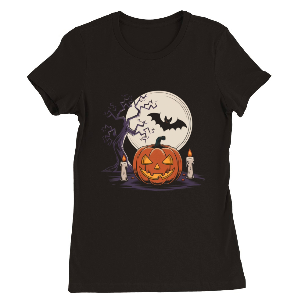 Vintage Pumpkin Scene Halloween Classic T-Shirt Premium Womens Crewneck T-shirt