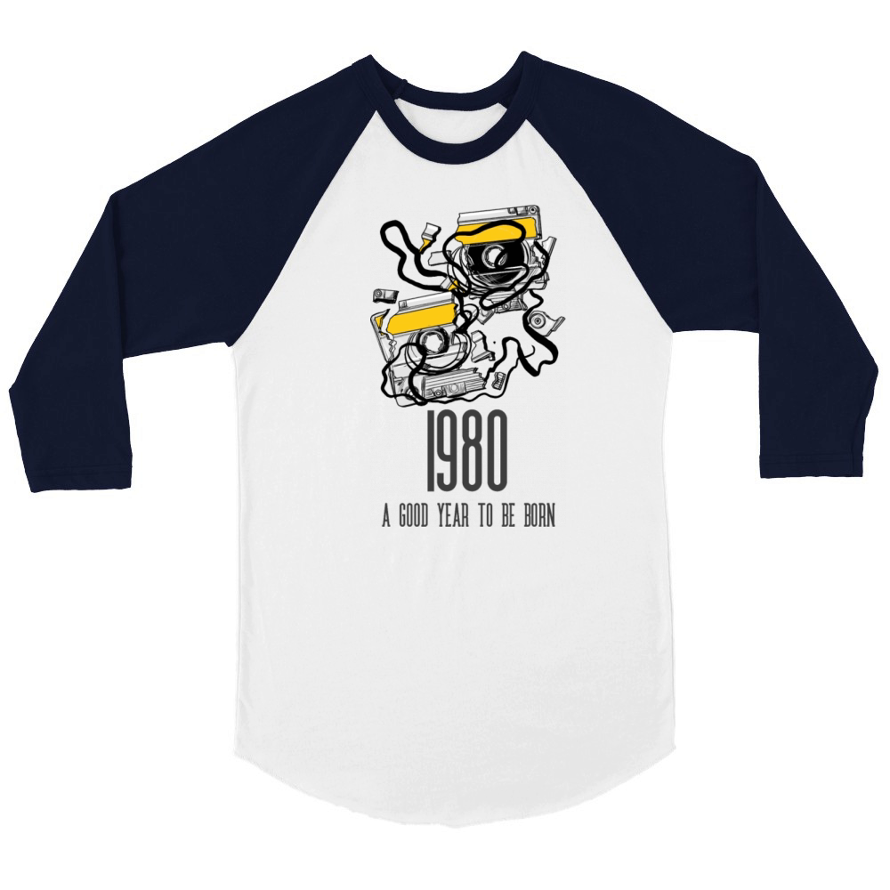 1980 a good year to be born t-Shirt design Unisex ¾ sleeve Raglan T-shirt