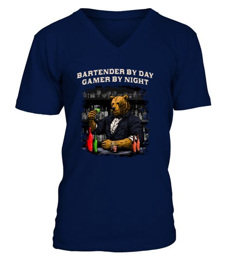 Bartender by Day Gamer by Night Funny Bartending H V-Neck T-shirt
