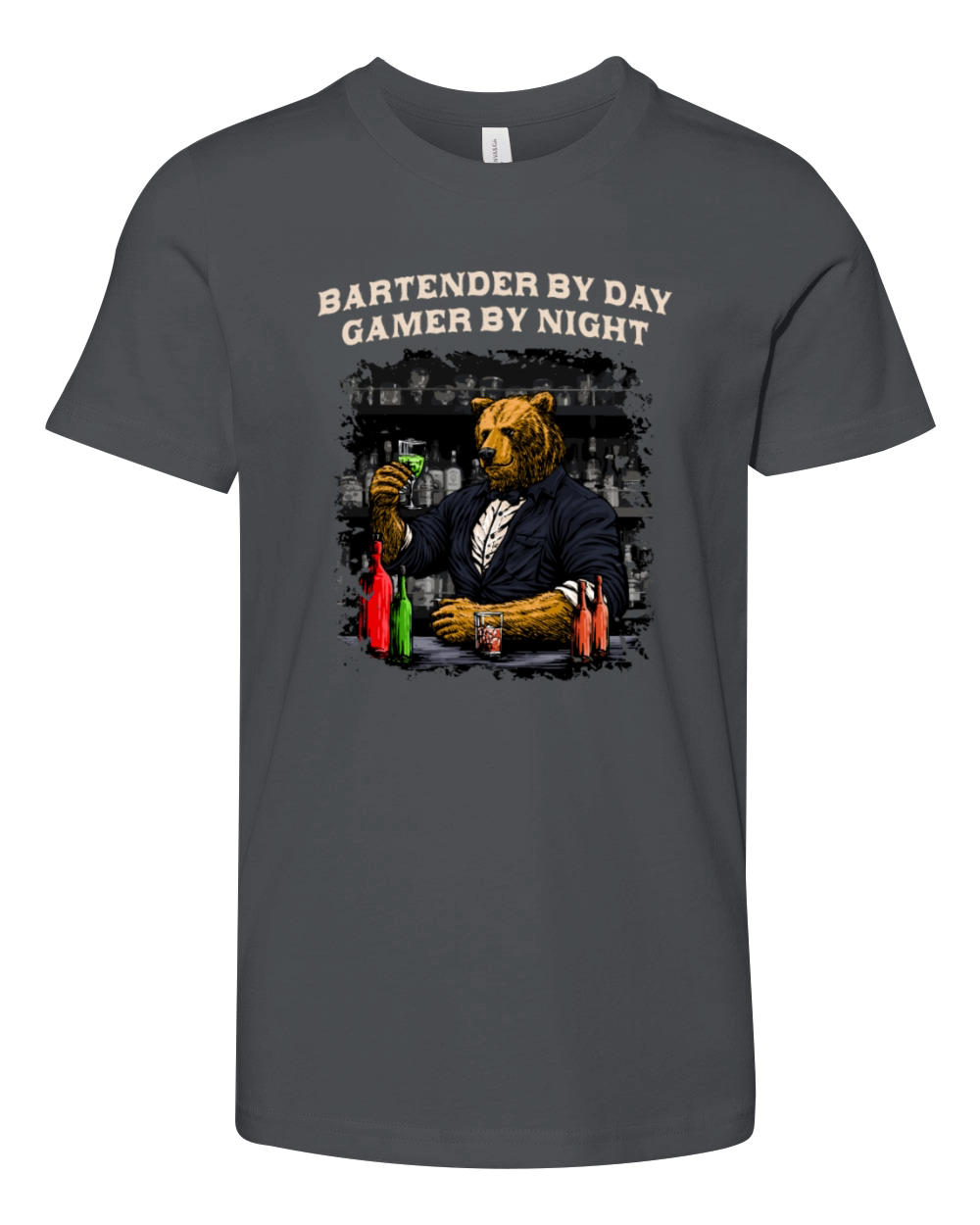 Bartender by Day Gamer by Night Funny Bartending H Youth Unisex Jersey Tee