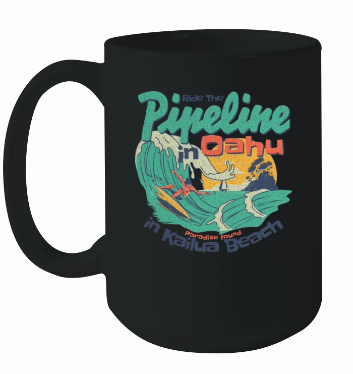 Ride Pipeline Oahu Kailua Beach Vintge Print Tee Ceramic Mug
